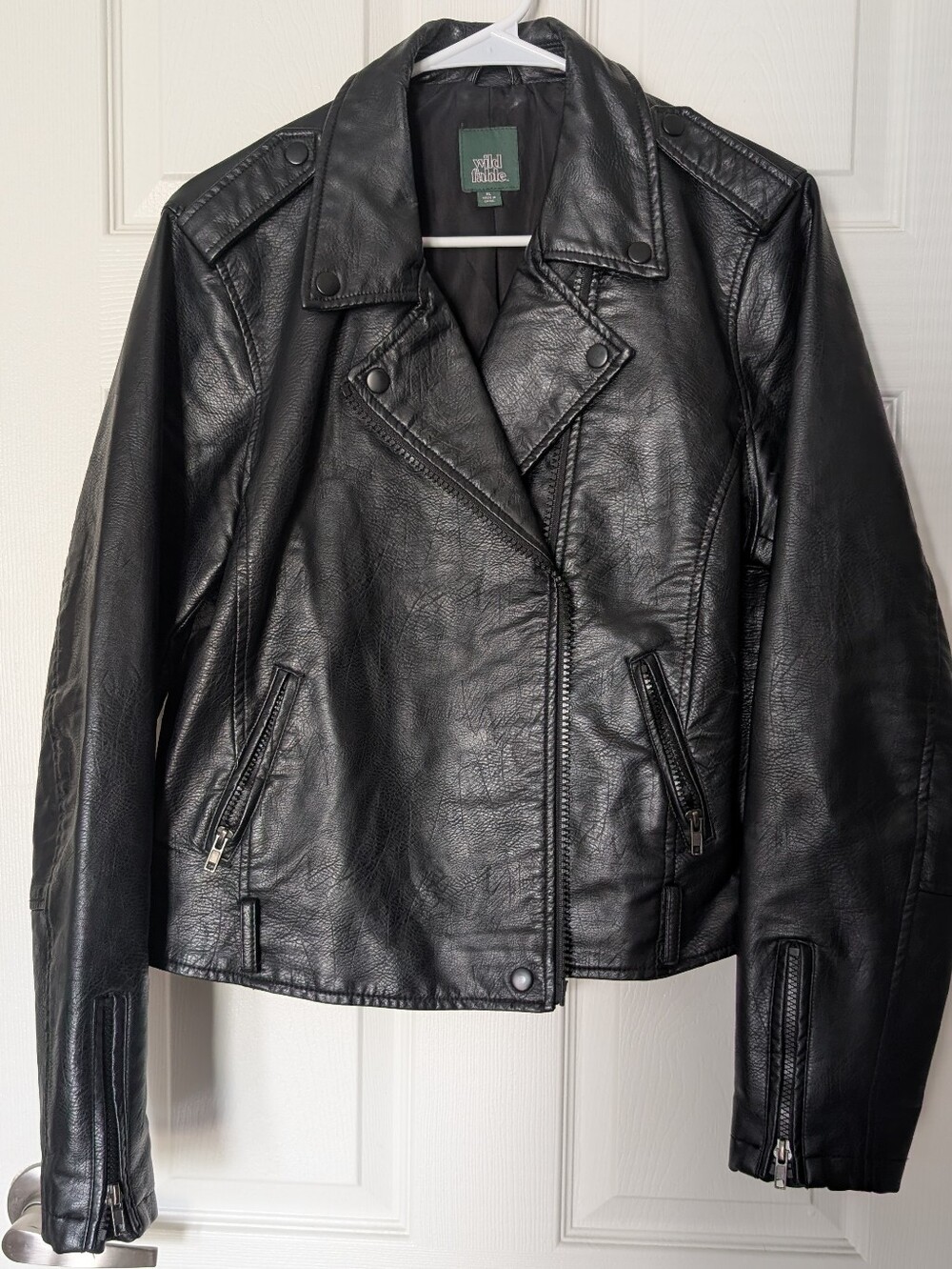 wild fable Black Faux Leather Moto Jacket with Zip Details